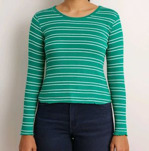 Green Striped Long Sleeve Top