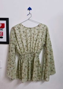 Floral Smocked Waist Long Sleeve Top