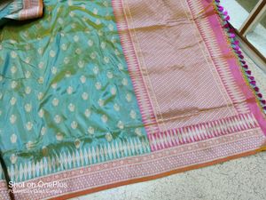 Banarsi Fancy Saree Silver &amp; Gold Zari