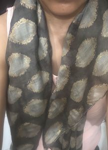 Grey &amp; Gold Print Scarf