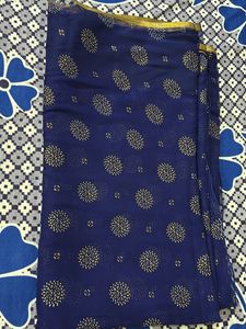 Blue Organza Silk Saree With Gold Floral Print