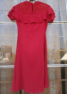 Red Ruffled Sheer Neck Dress