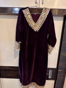 Imported fabric wine Velvet kurti sets with real m