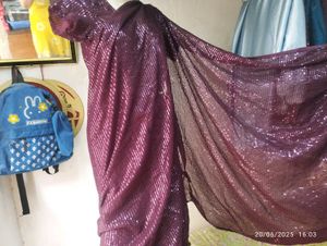 Wine Sequin Saree