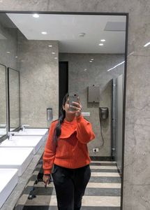 Orange Knit Pullover Sweater
