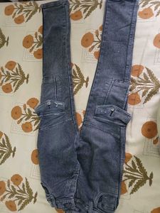 Dark Wash Grey Cargo Jeans