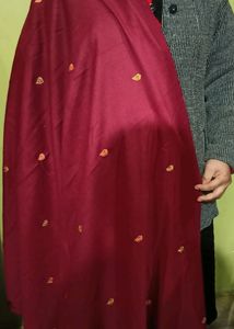 Women Embroidered Maroon Winter Shawl