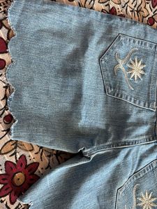 Denim Mini Skirt with Embroidery