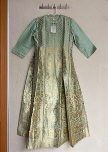 AKS Sea Green & Gold Silk Anarkali