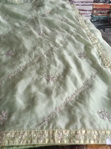 Mint Green Embellished Saree