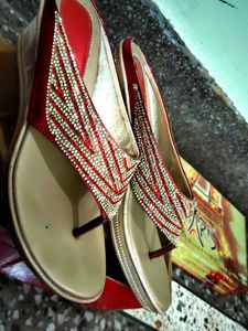 Red &amp; Gold Embellished Sandals