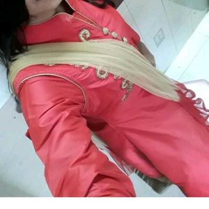 Red Kurta With Golden Skirt