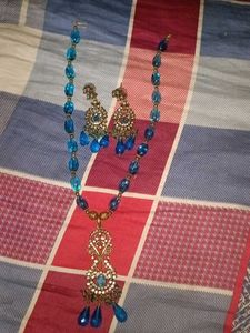 Blue Beaded Necklace & Earring Set