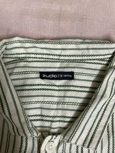 Collard Half Slv Shirt With Green Stripe