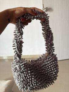 Funky Grey Novelty Chenille Shoulder Bag