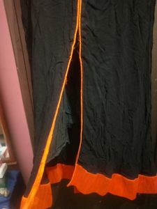 Long Kurti Orange And Black With GOlden Patch Work