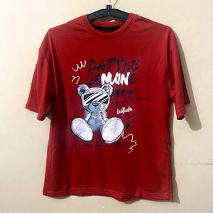Oversized Red Graphic Print Tee