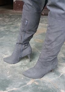 Grey Thigh High Heel Boots