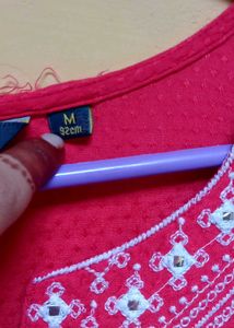 Red Embroidered Kurta