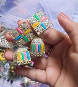 Colorful Geometric Jhumka Earrings