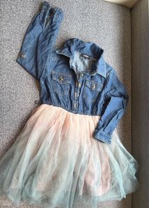 Imported Denim & Tulle Dress