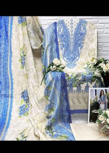 Floral Blue & White Unstitched Suit