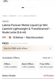 Set Of 2 Lakme Forever Matte Liquid Lipstick
