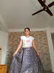 Navy Blue Self Stitched Heavy Lahenga