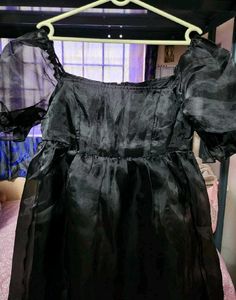 Black Puff Sleeve Mini Dress