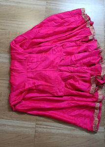 Vibrant Pink Anarkali Style Dress Gold Trim