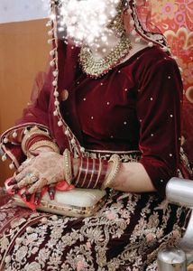 Heavy Dapka Hand Work Maroon Velve Bridal Lehnga