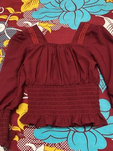 Burgundy Smocked Peplum Top