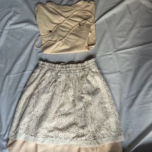 Lacey White &amp; Beige Mini Skirt