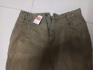 Khaki Cotton Denim Casual Pants