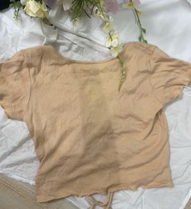 Beige Ribbed Crop Top