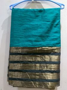 Plain Peacock Green Colour Saree