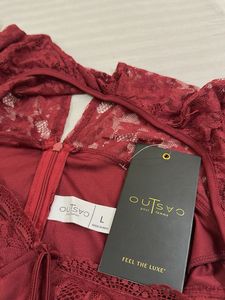 Burgundy Lace Long Sleeve Mini Dress