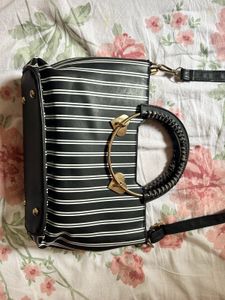 Striped Heart Handle Bag