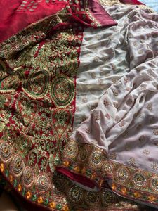 Elegant Red Embroidered  Saree🥰