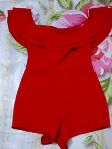 (1056)Red Off-the-Shoulder Romper
