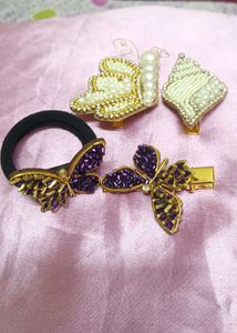 Butterfly Hair Tie And Three Clips Combo
