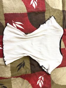 Ribbed White Bow Top.SIZE-30-36