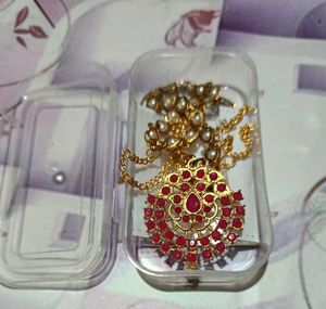 Elegant Ruby & Pearl Pendant Necklace