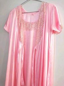 Pink Lace Trim Nightgown with robe