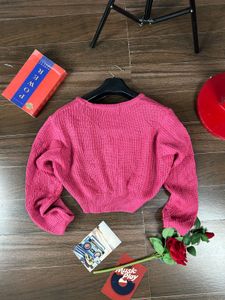 Korean Cute Pink Cropped Cardigan