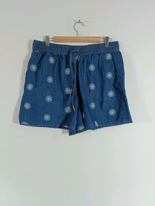 Navy Blue Embroidered Casaul Shorts (Women)