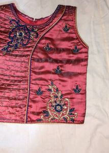 Kids Ethnic Peach And Blue Lehenga