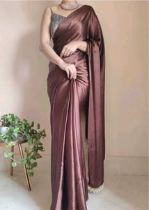 mauve , chocolate brown saree