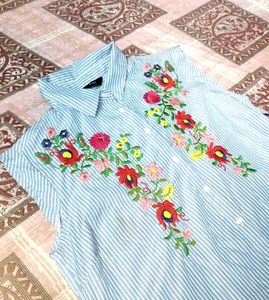 Striped Embroidered Top