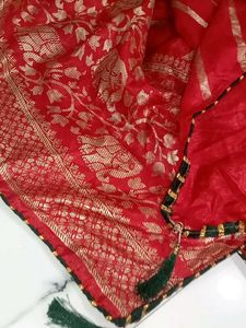 Red Saree With Stiched Blouse